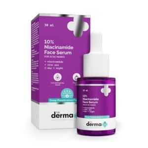 10% Niacinamide Face Serum by The Derma Co for acne marks with zinc PCA in 30 ml dropper bottle packaging