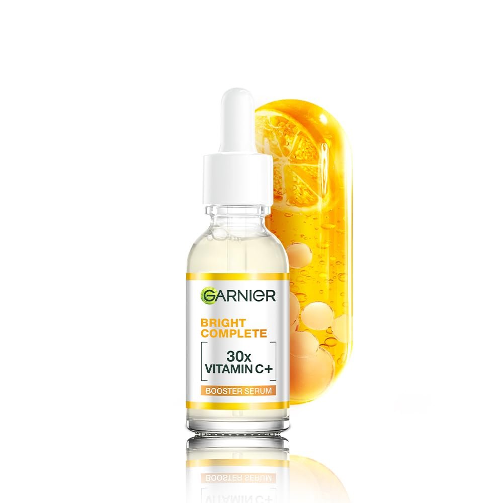 Garnier Bright Complete 30x Vitamin C Booster Serum for glowing skin, reduces dark spots and brightens complexion