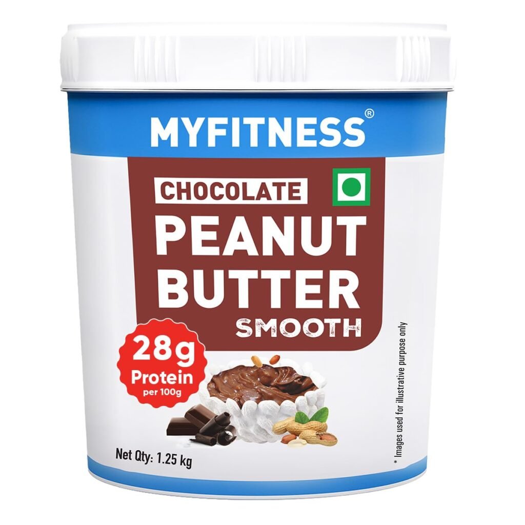 MyFitness chocolate peanut butter smooth, high protein spread with 28g protein per 100g, creamy texture healthy fitness food best protein recipes for gym diet