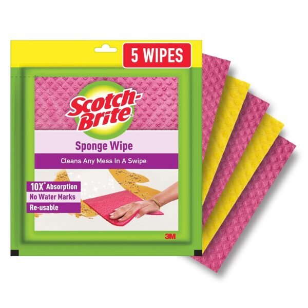 Scotch-Brite sponge wipe pack with reusable absorbent cleaning cloths for kitchen and home cleaning